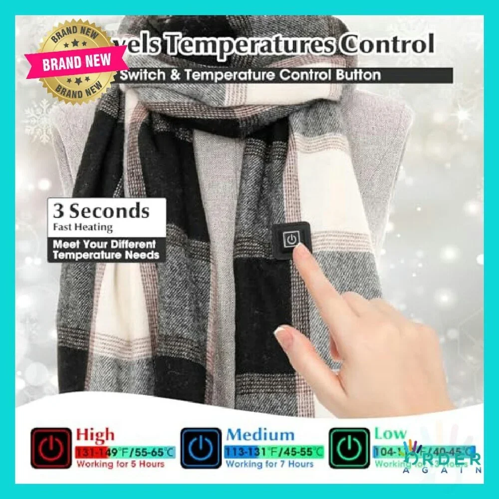 Rechargeable Heated Scarf Intelligent Neck Warmer Soft Cashmere Feel Unisex - Picture 3 of 8